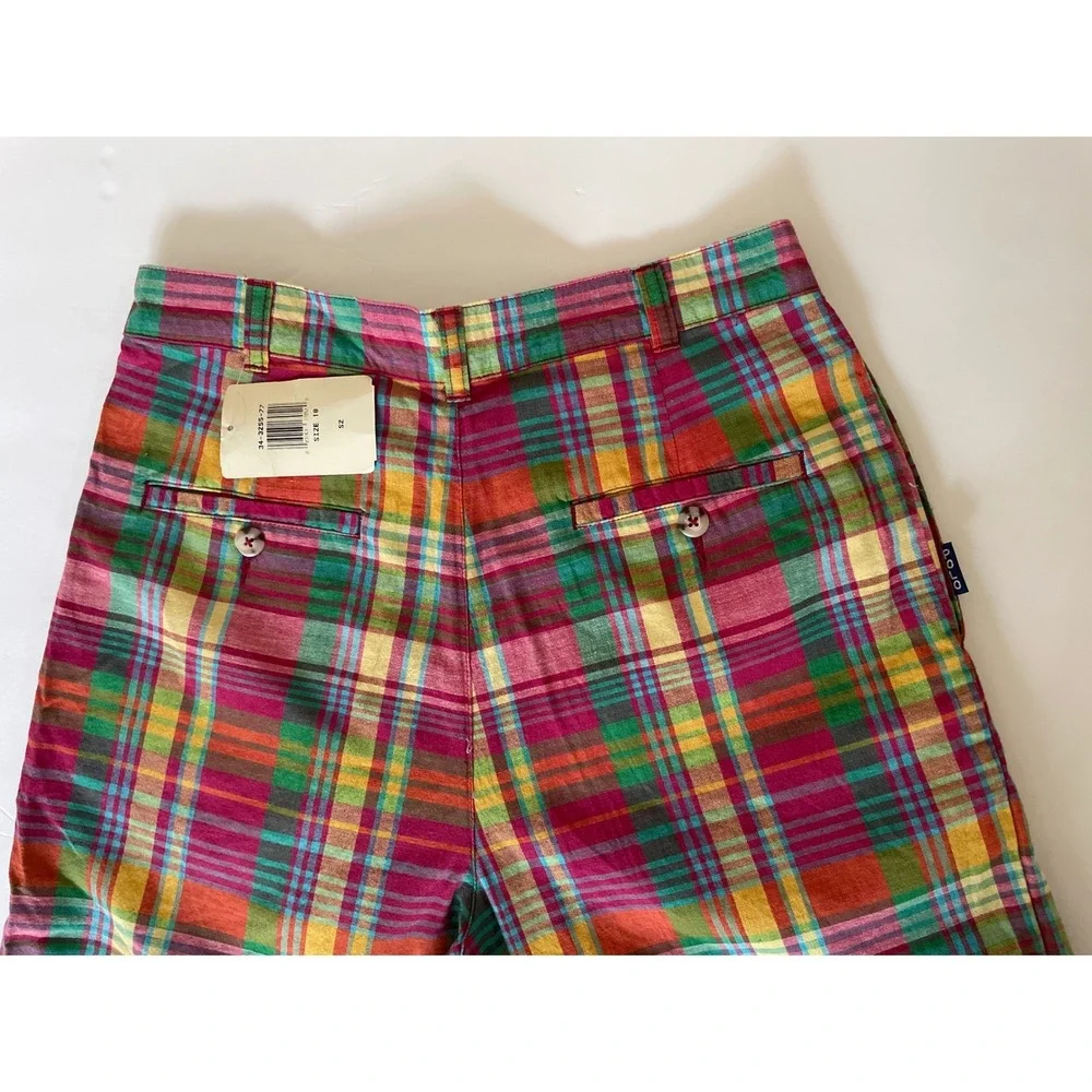 VTG Polo Ralph Lauren Tyler Madras Plaid Shorts Multi Pleated Cotton 18 Prep/29